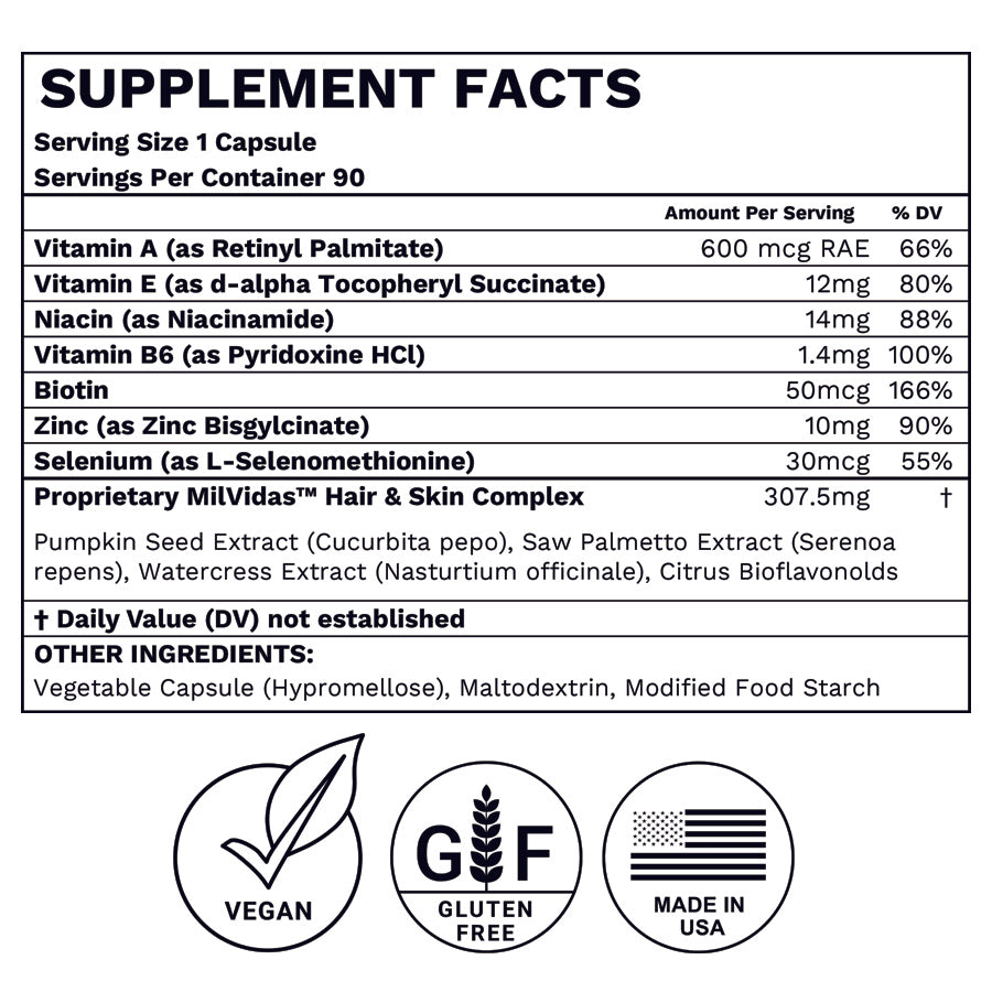MilVidas™ Hair Growth + Skin Support Supplement