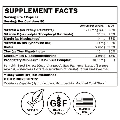 MilVidas™ Hair Growth + Skin Support Supplement