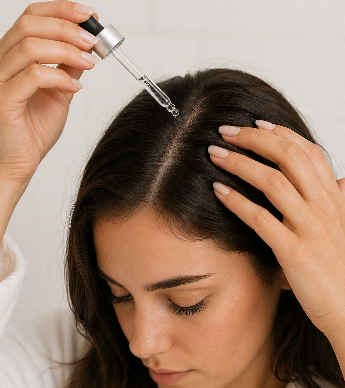 applying scalp serum to hair